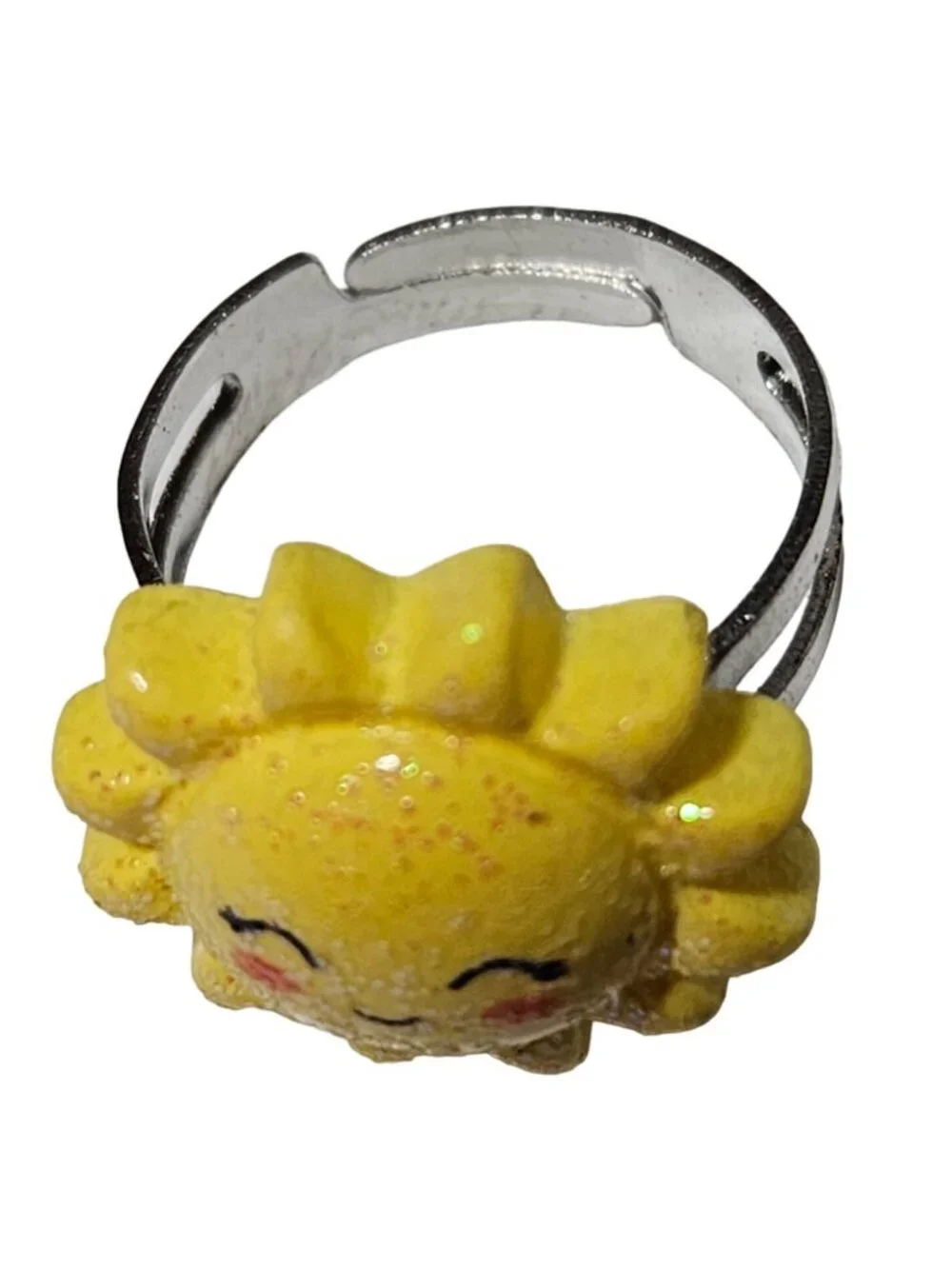 Retro Sunshine Sunburst Ring Yellow Smiley Face 70s Fashion Jewelry Adjustable